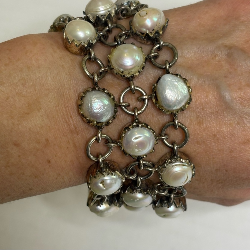 Multi Strand Sterling Silver Statement White Natu… - image 1